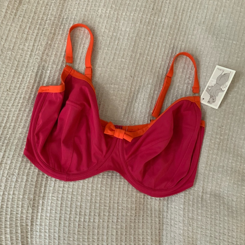 NWT Panache Isobel Pink Orange 38G Bow Underwire Full Cup Bikini Swim Top
